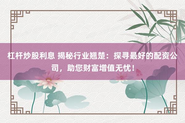 杠杆炒股利息 揭秘行业翘楚：探寻最好的配资公司，助您财富增值无忧！