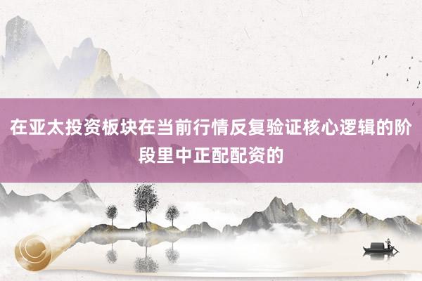 在亚太投资板块在当前行情反复验证核心逻辑的阶段里中正配配资的