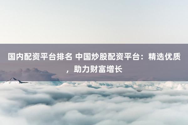 国内配资平台排名 中国炒股配资平台：精选优质，助力财富增长